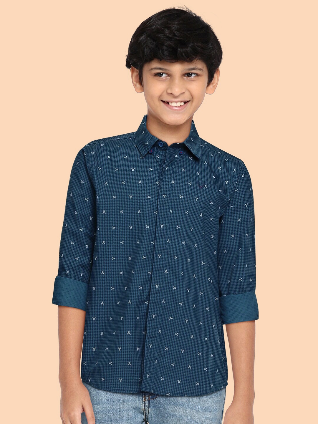 

Allen Solly Junior Boys Blue Pure Cotton Self Design Casual Shirt