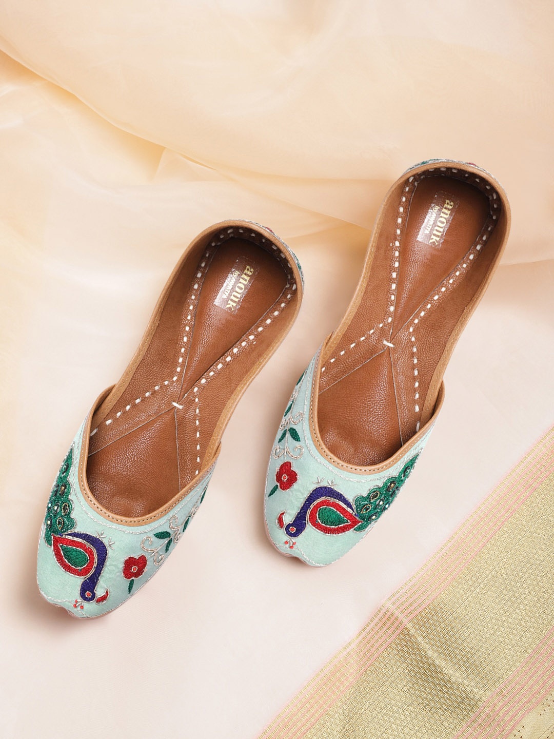 

Anouk Women Green & Red Handcrafted Embellished Mojaris