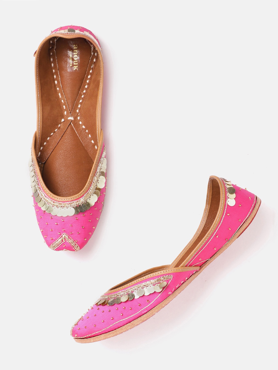 

Anouk Women Pink & Gold-Toned Embellished Mojaris