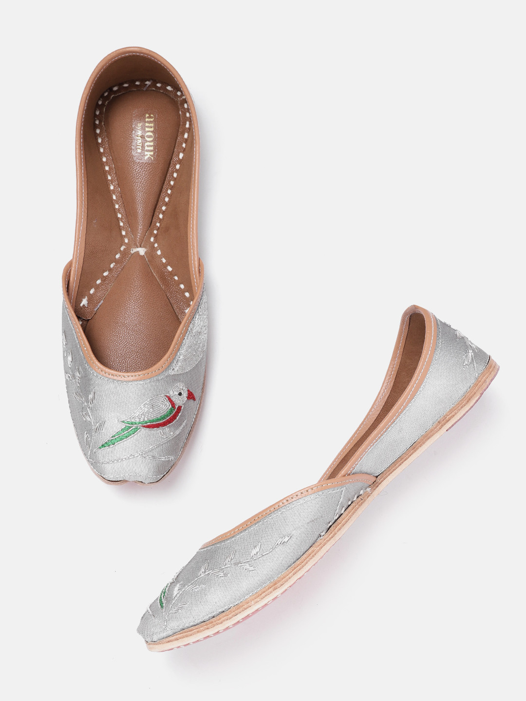 

Anouk Women Grey & Silver Ethnic Woven Design Mojaris