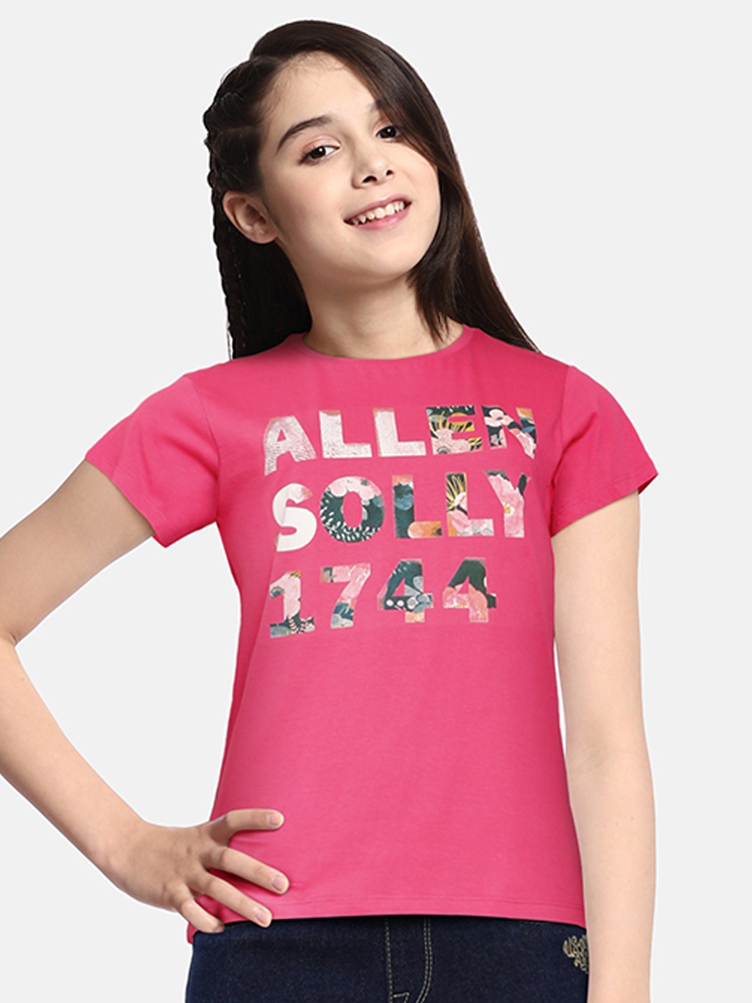 

Allen Solly Junior Girls Pink Printed Pure Cotton T-shirt