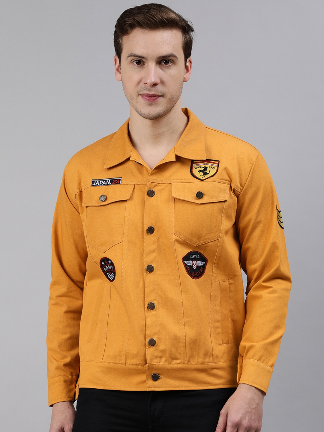 

VOXATI Men Yellow Open Front Denim Jacket