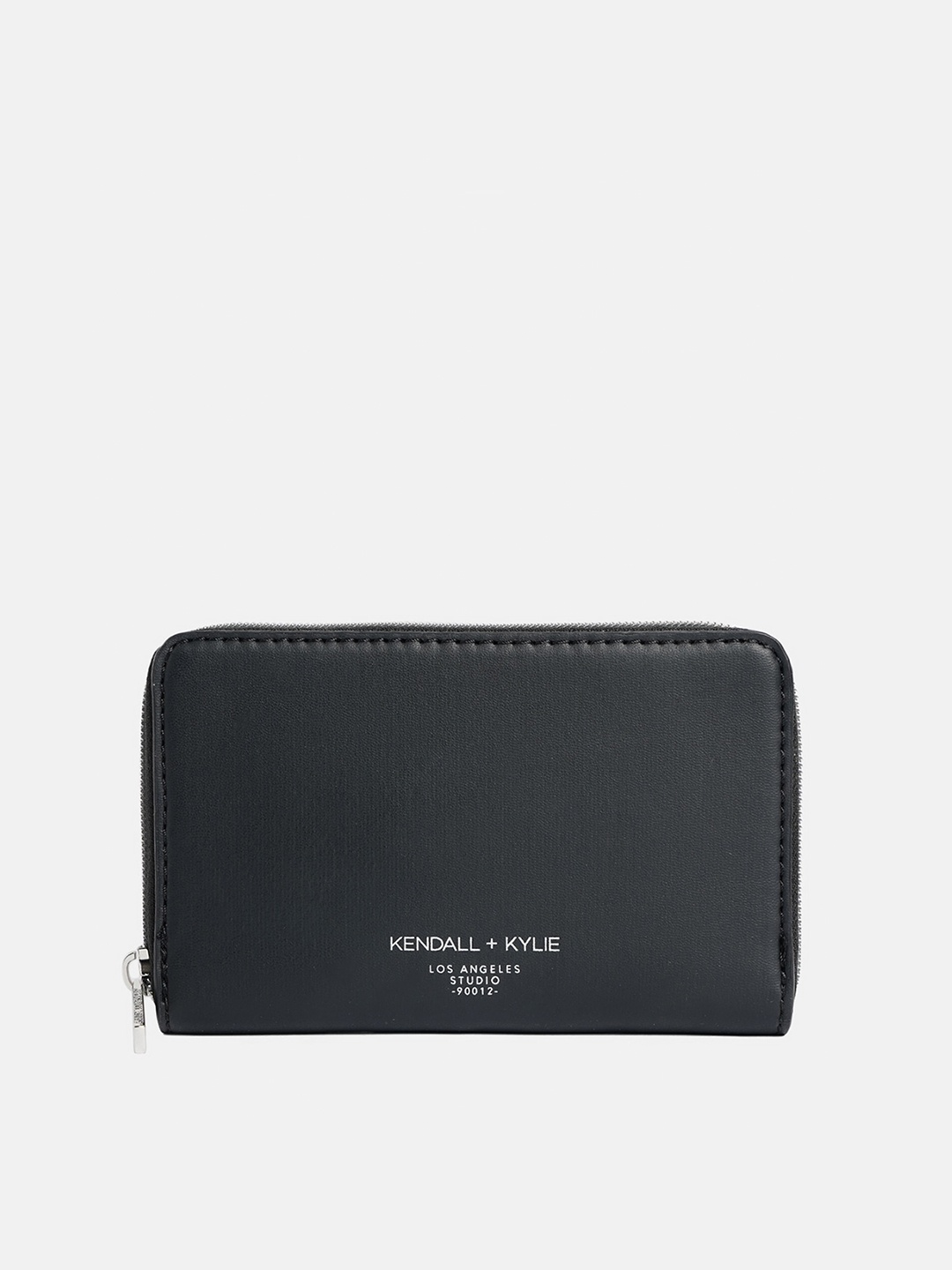 

KENDALL & KYLIE Women Black Textured Leather Zip Around Wallet