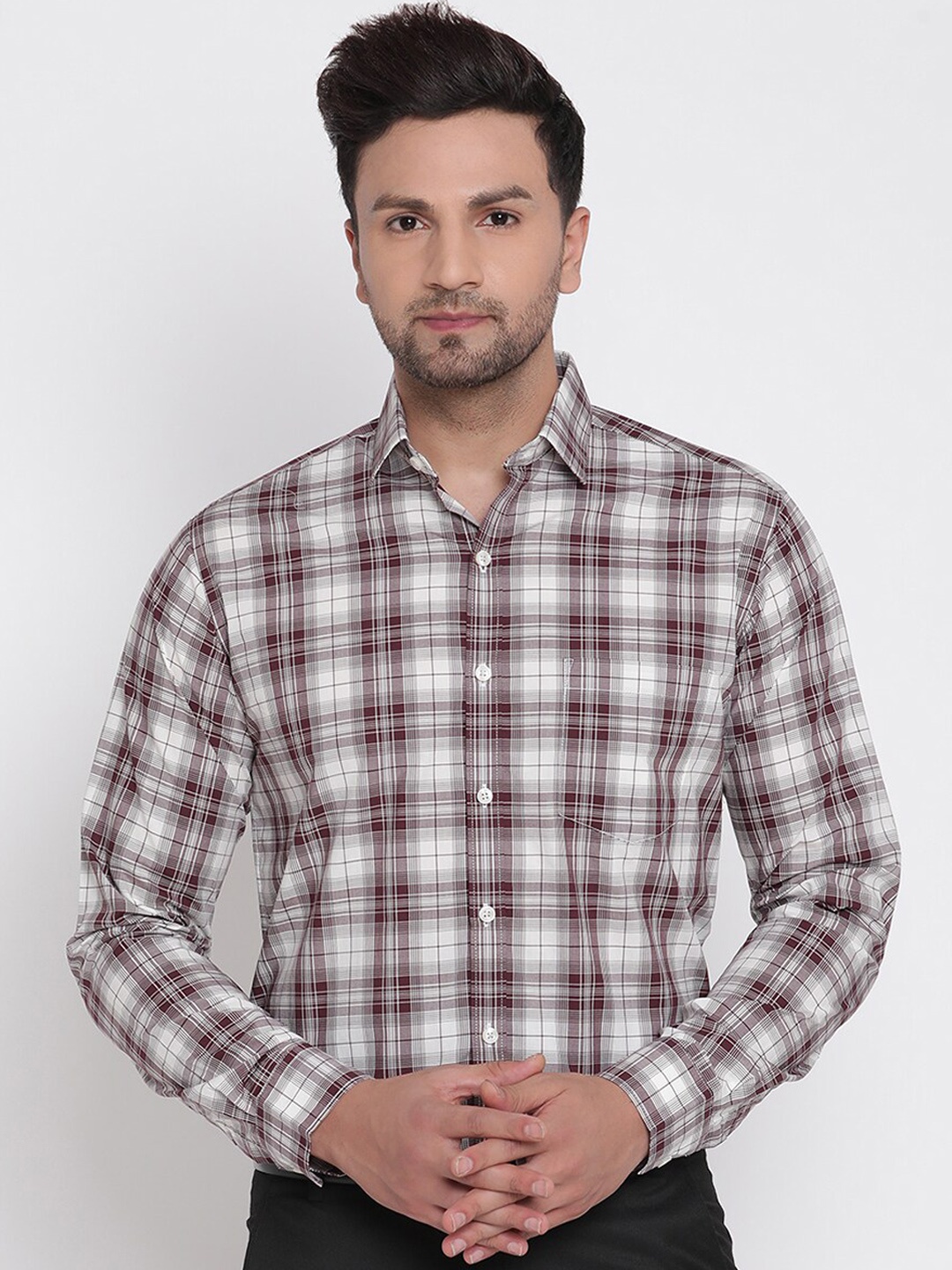 

Copperline Men Brown Slim Fit Tartan Checks Opaque Checked Pure Cotton Formal Shirt