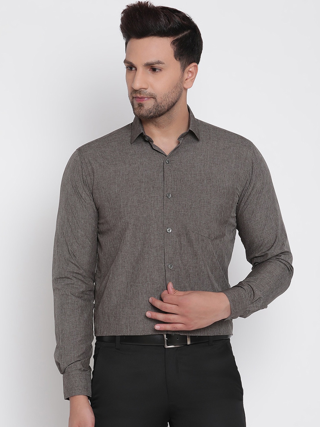 

Copperline Men Grey Slim Fit Opaque Pure Cotton Formal Shirt