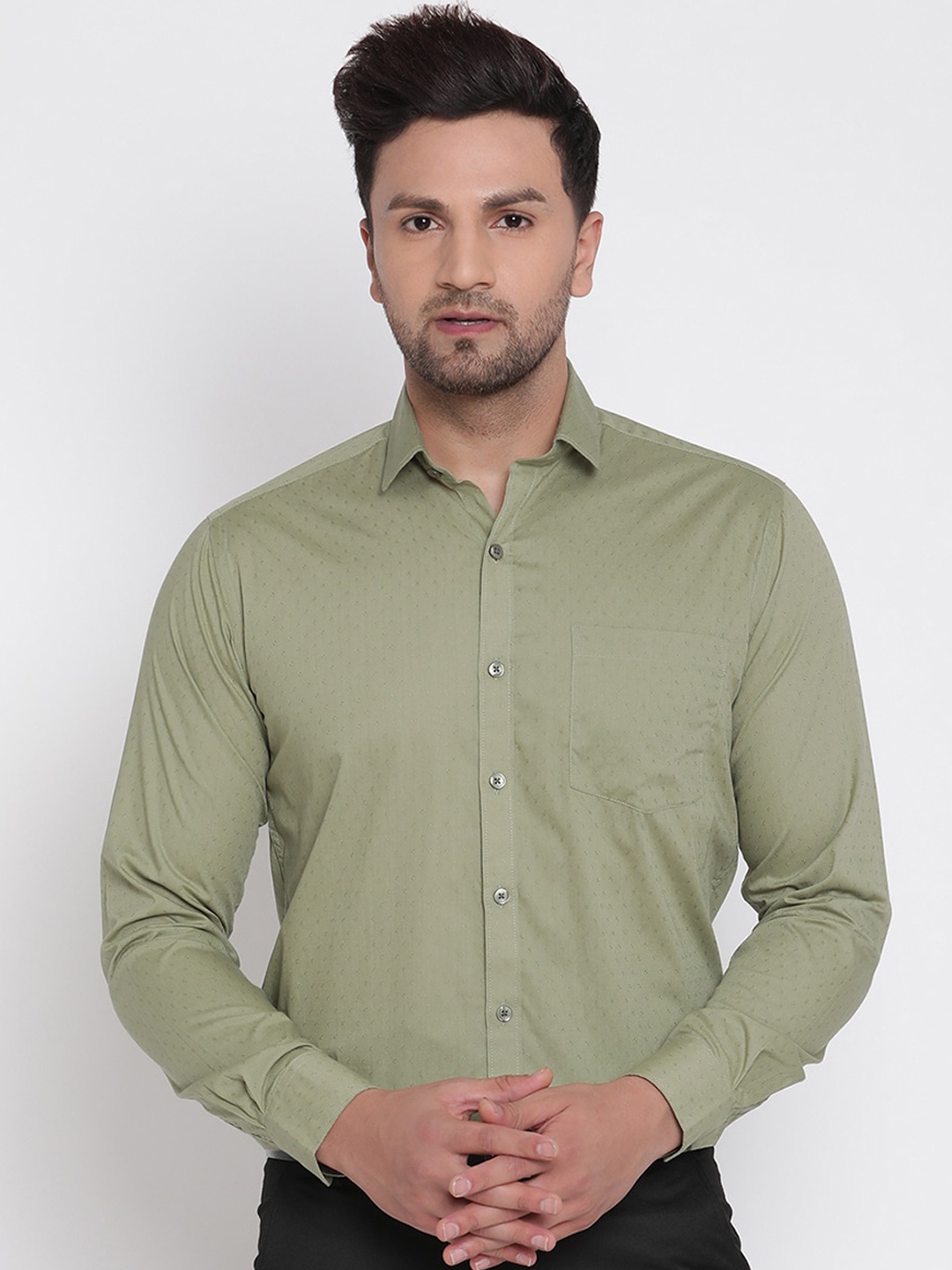 

Copperline Men Olive Green Slim Fit Opaque Pure Cotton Formal Shirt