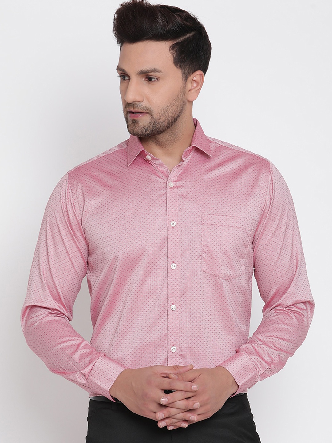 

Copperline Men Pink Slim Fit Opaque Printed Pure Cotton Formal Shirt