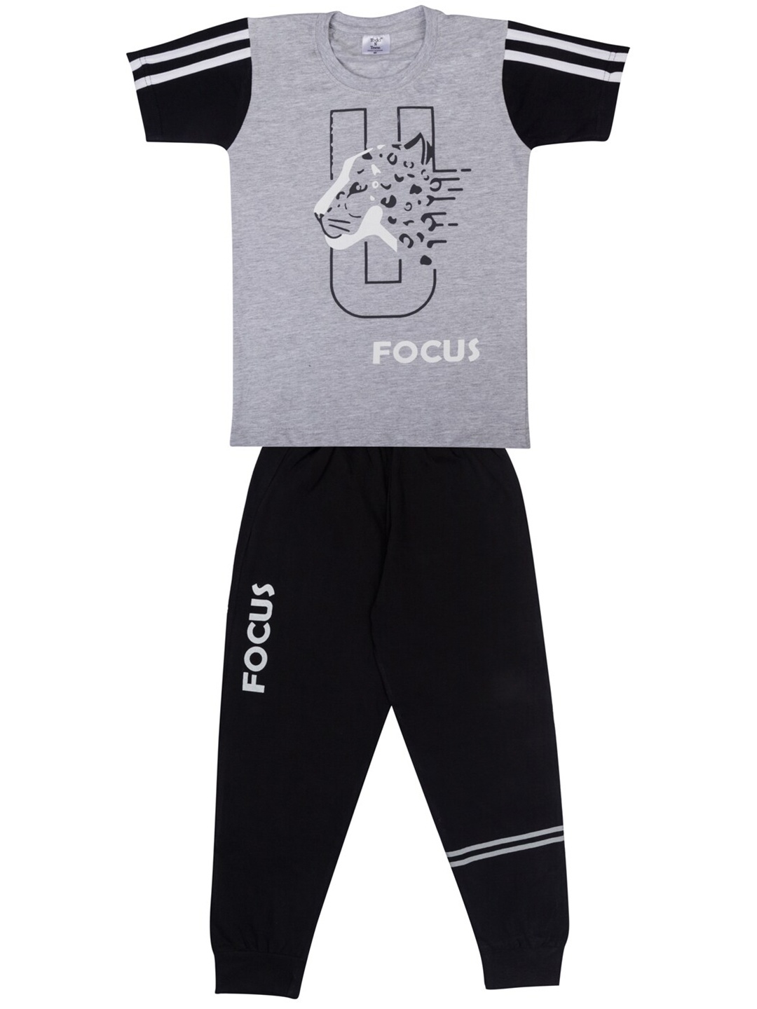 

Todd N Teen Boys Grey & Black Printed Pure Cotton T-shirt with Trousers