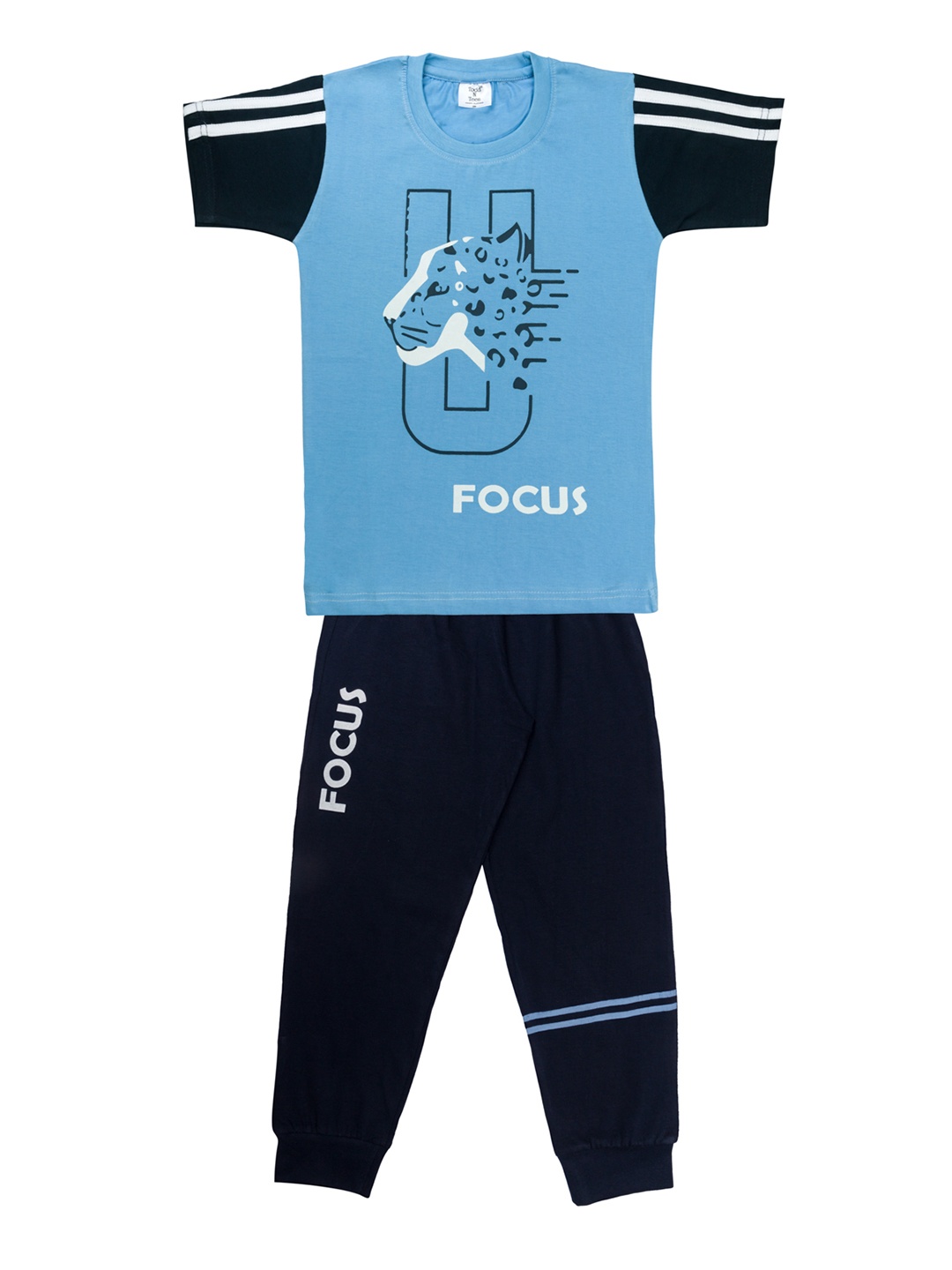 

Todd N Teen Boys Blue & Black Printed T-shirt with Pyjamas