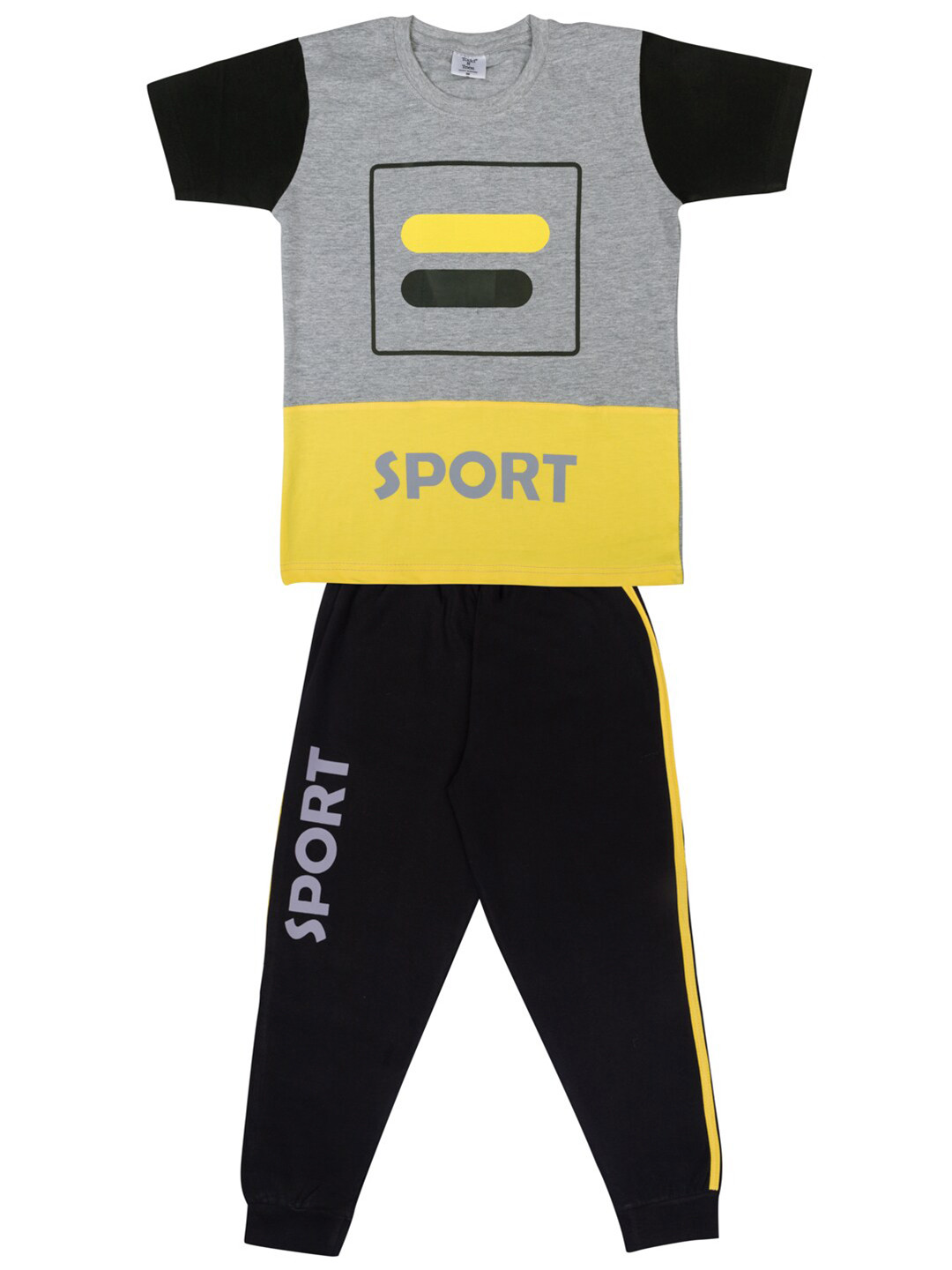 

Todd N Teen Boys Yellow & Grey Colourblocked T-shirt with Trousers