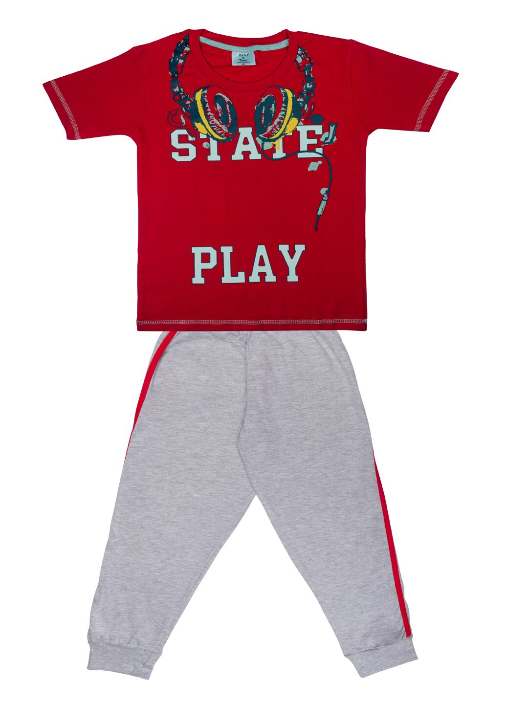 

Todd N Teen Boys Red & Grey Printed T-shirt with Trousers