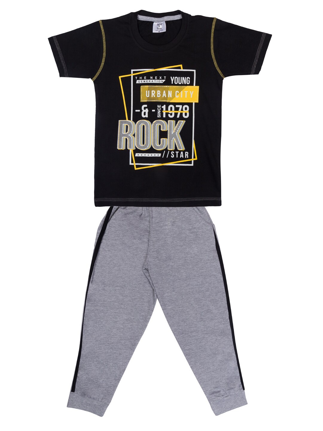 

Todd N Teen Boys Black & Grey Printed Pure Cotton T-shirt with Pyjamas