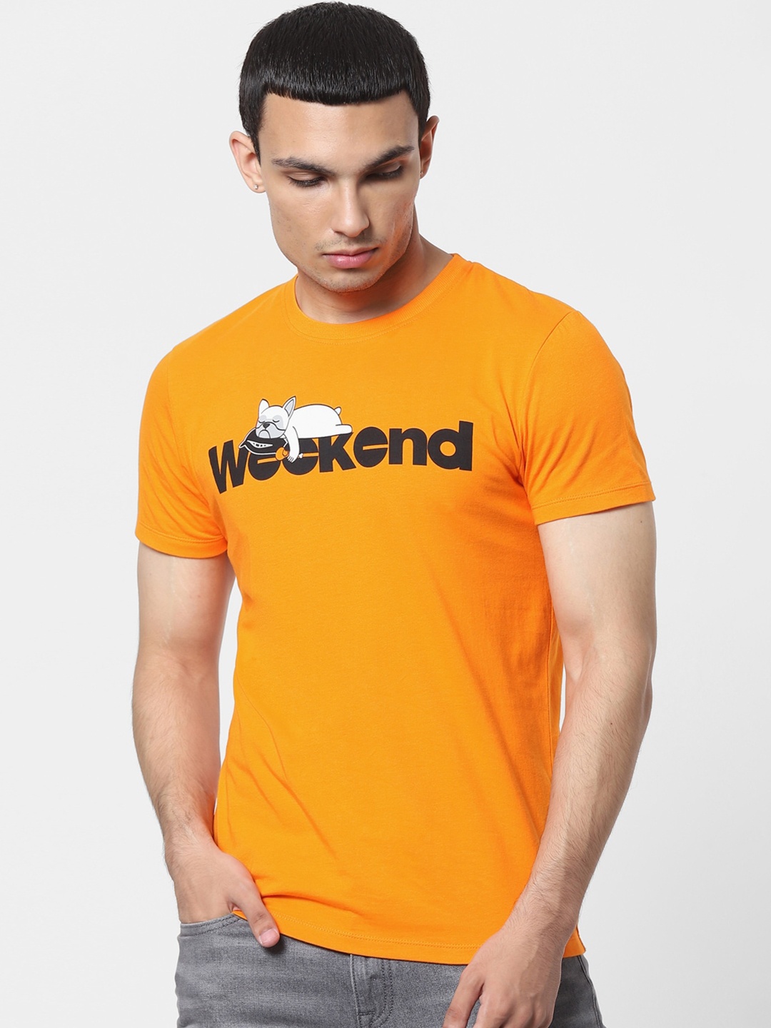 

Jack Jones Men Orange Typography Printed Cotton Pure Cotton T-shirt