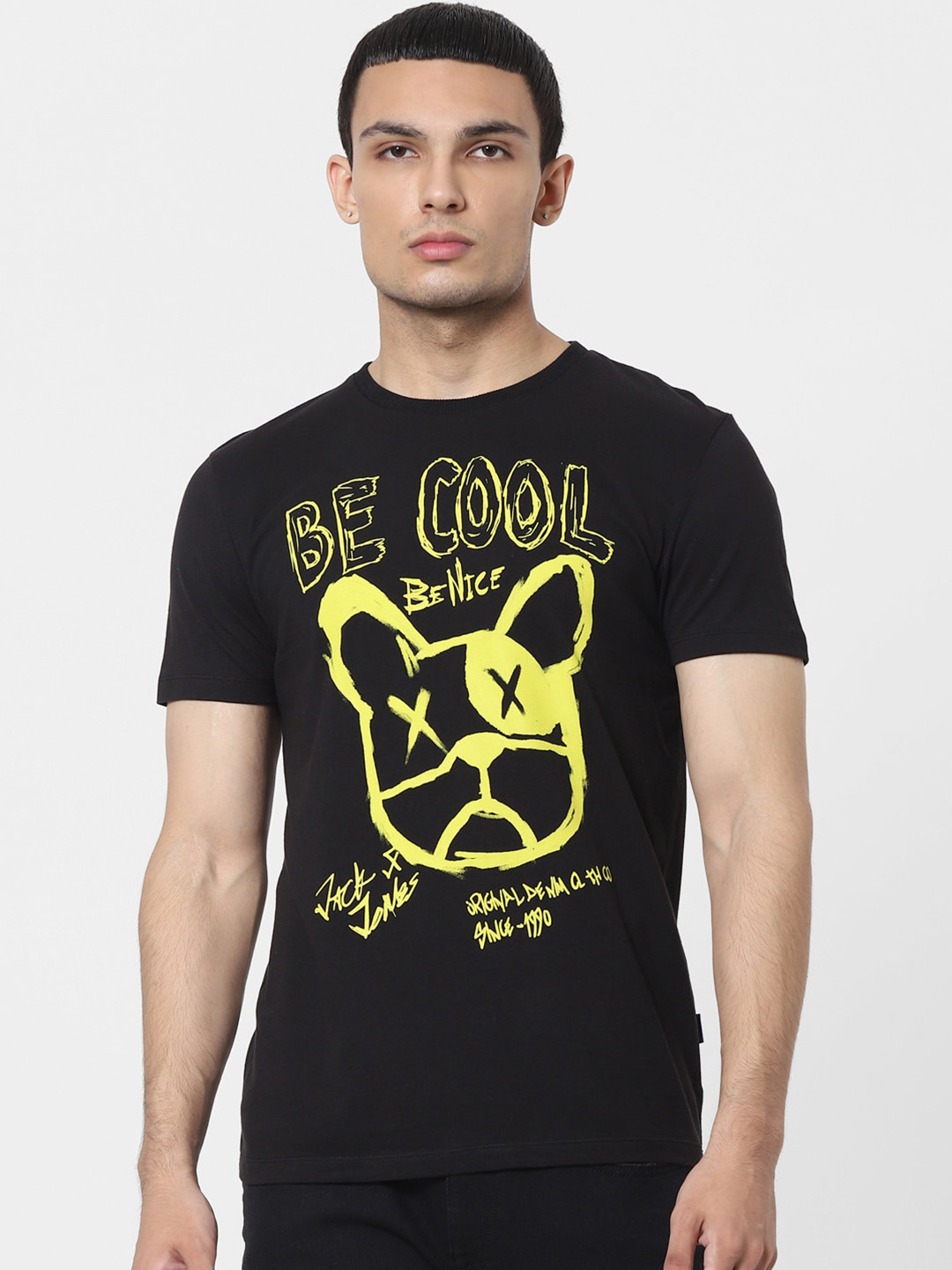 

Jack Jones Men Black Printed Pure Cotton T-shirt