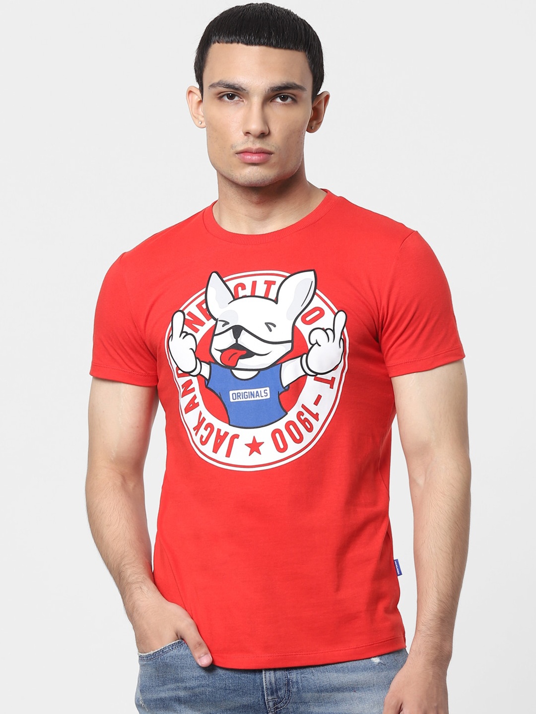 

Jack Jones Men Red Printed Pure Cotton T-shirt