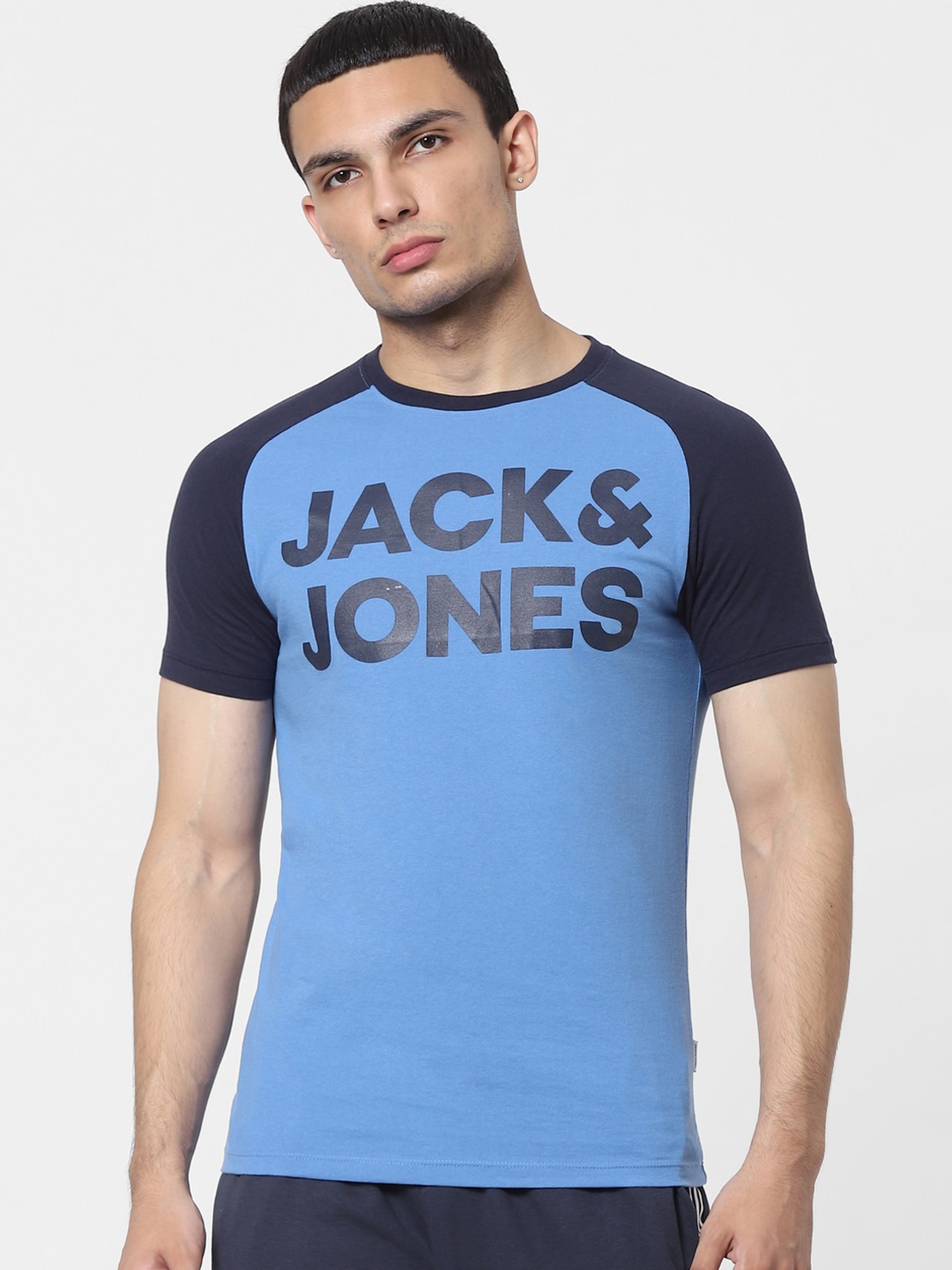 

Jack & Jones Men Blue Brand Logo Printed T-shirt
