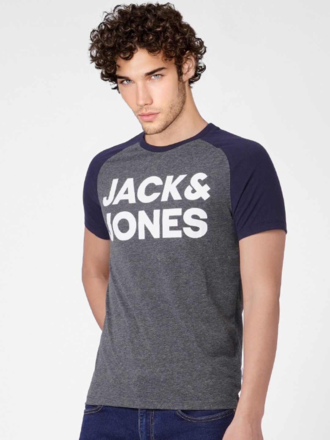 

Jack & Jones Men Grey Brand Logo Printed T-shirt