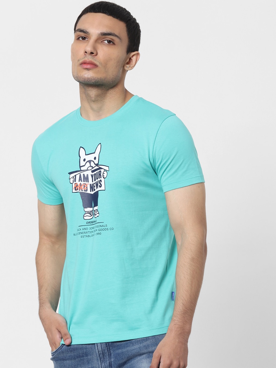 

Jack Jones Men Blue Printed Pure Cotton T-shirt