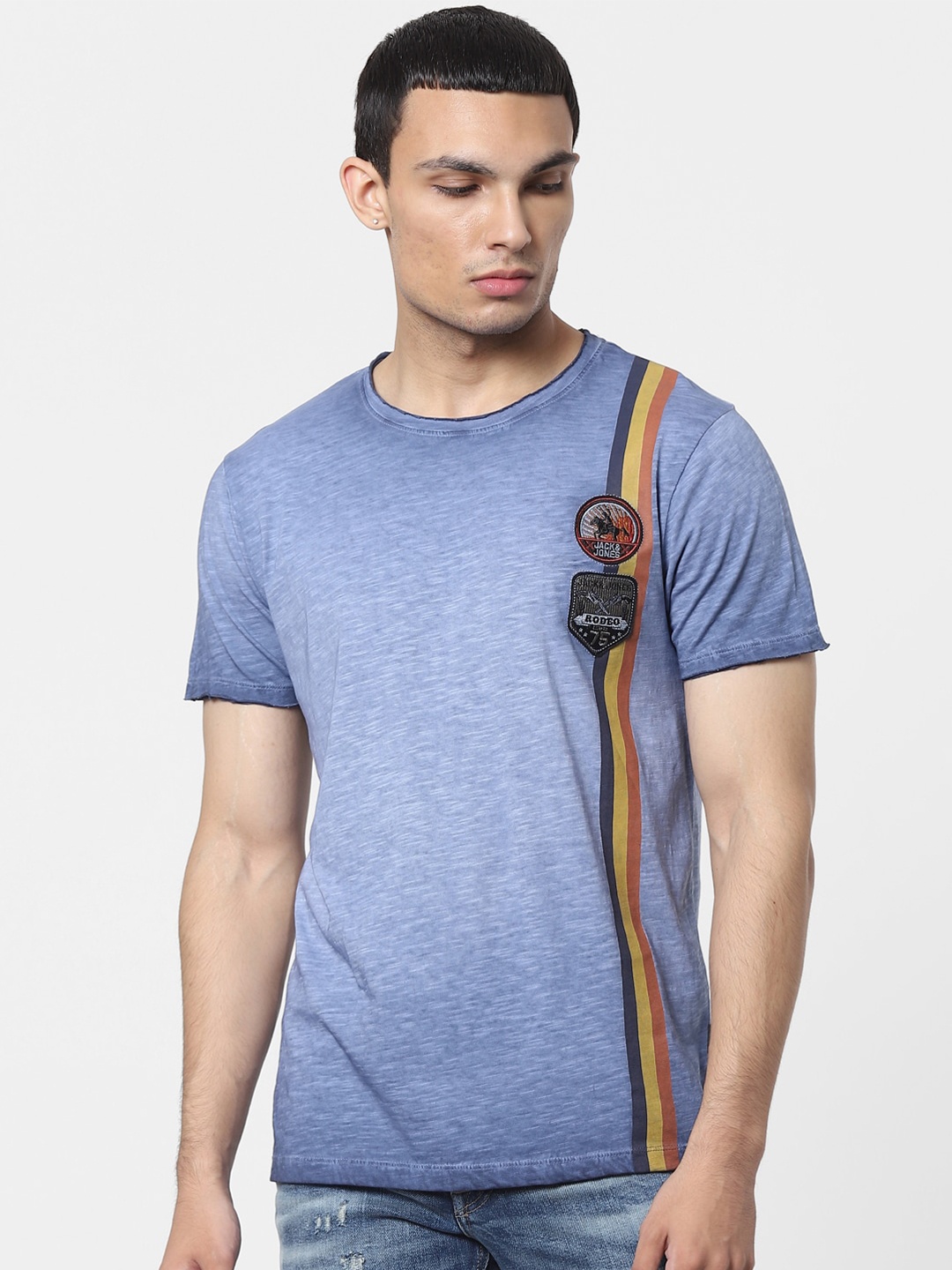 

Jack Jones Men Blue Applique Pure Cotton T-shirt