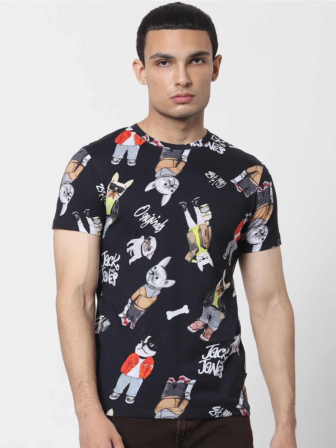

Jack Jones Men Black Printed Pure Cotton T-shirt