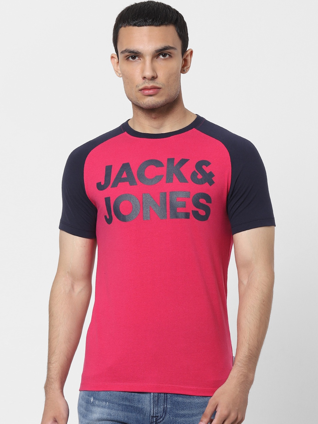 

Jack & Jones Men Pink Brand Logo Printed T-shirt