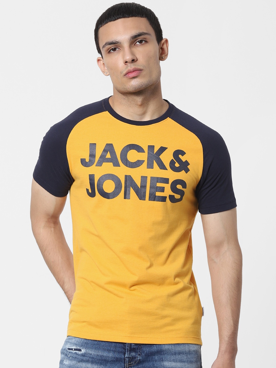

Jack & Jones Men Yellow Brand Logo Printed T-shirt