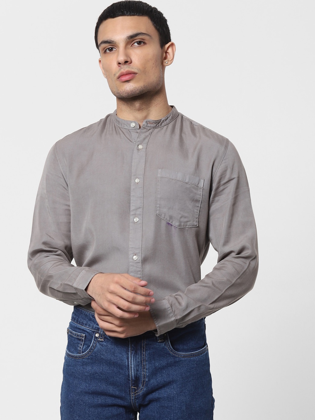 

Jack & Jones Men Grey Slim Fit Opaque Casual Shirt