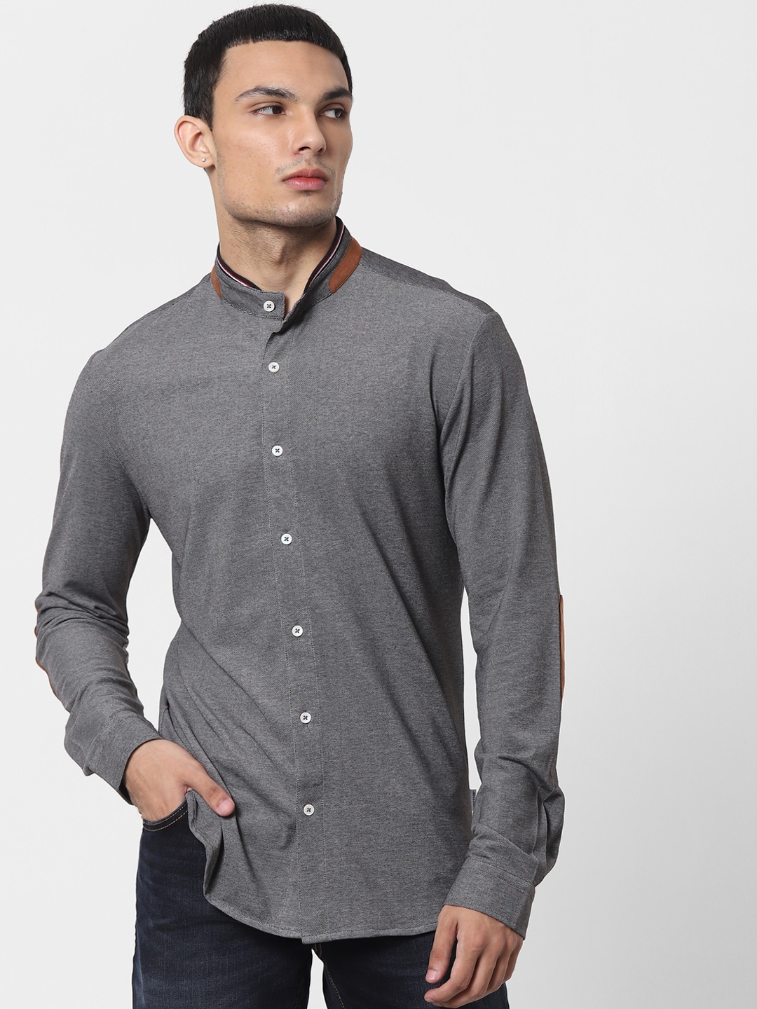 

Jack & Jones Men Grey Slim Fit Opaque Casual Shirt