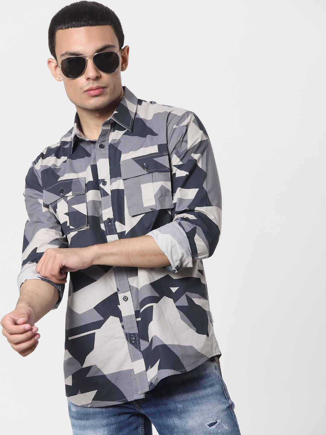 

Jack & Jones Men Blue Printed Casual Shirt