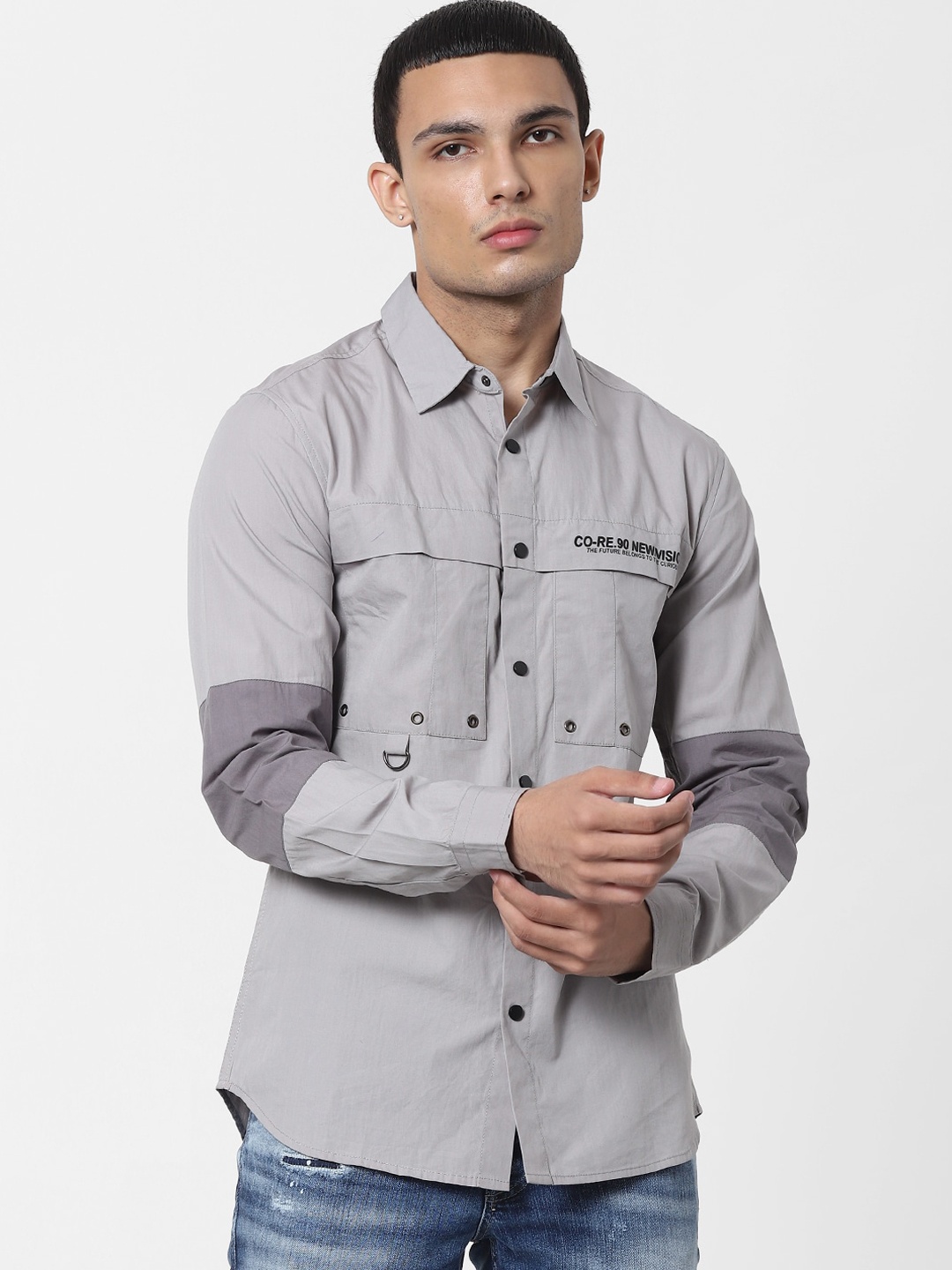 

Jack & Jones Men Grey Opaque Casual Shirt