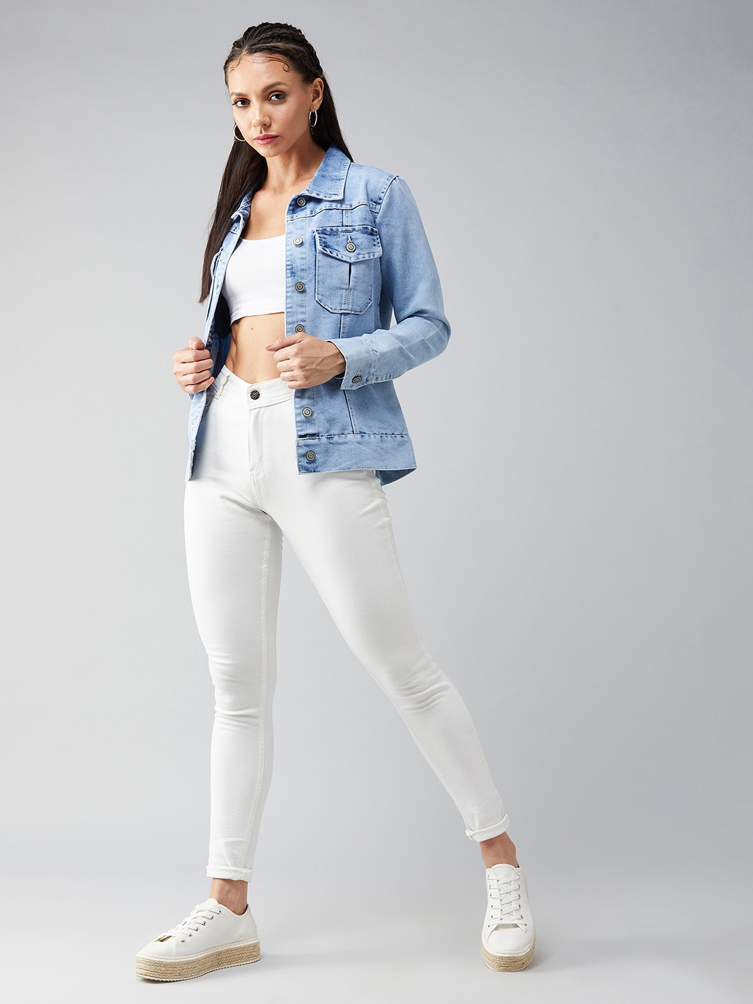 

DOLCE CRUDO Women Blue Washed Denim Jacket