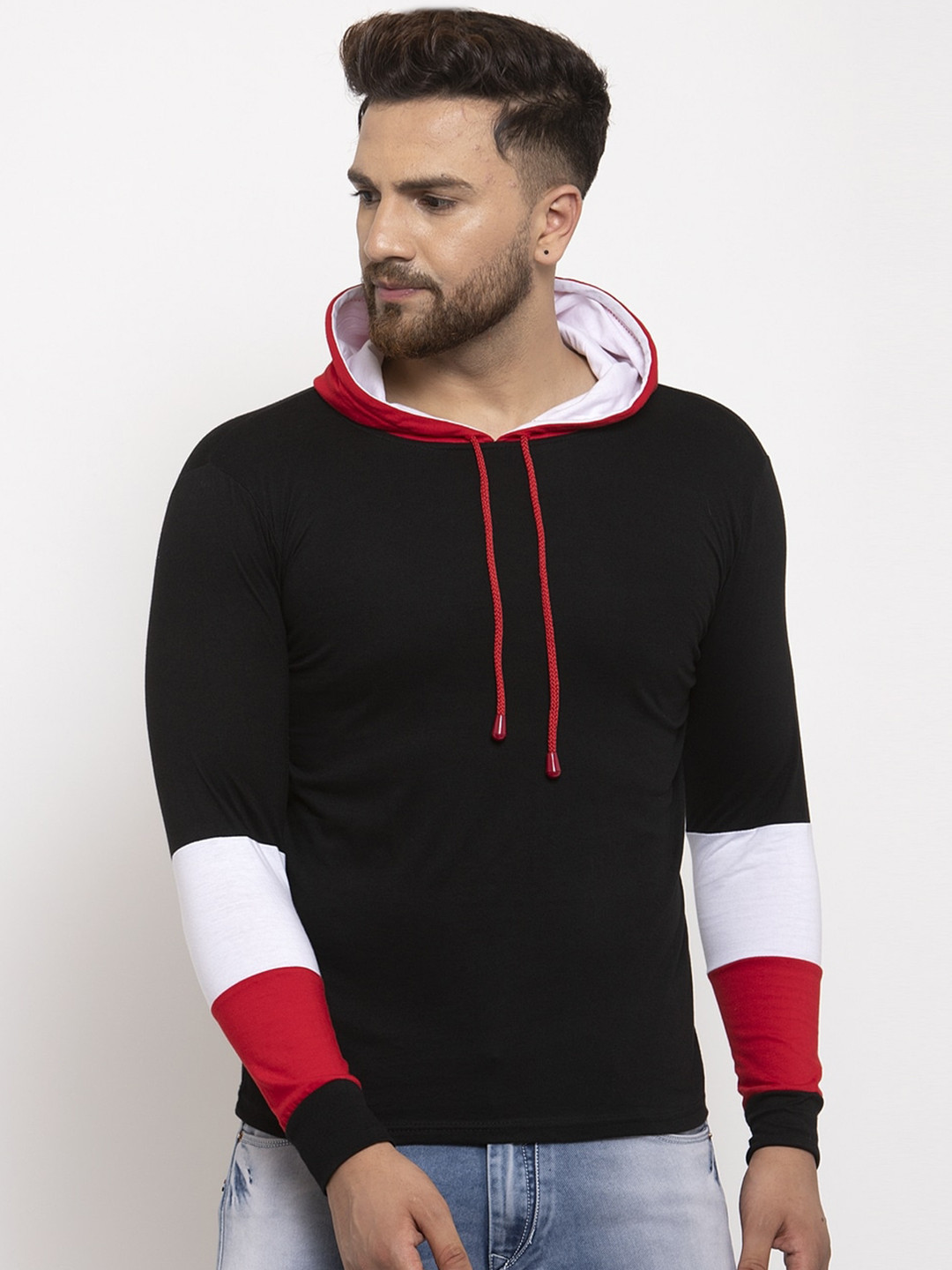 

KATSO Men Black & Red Slim Fit Hooded T-shirt