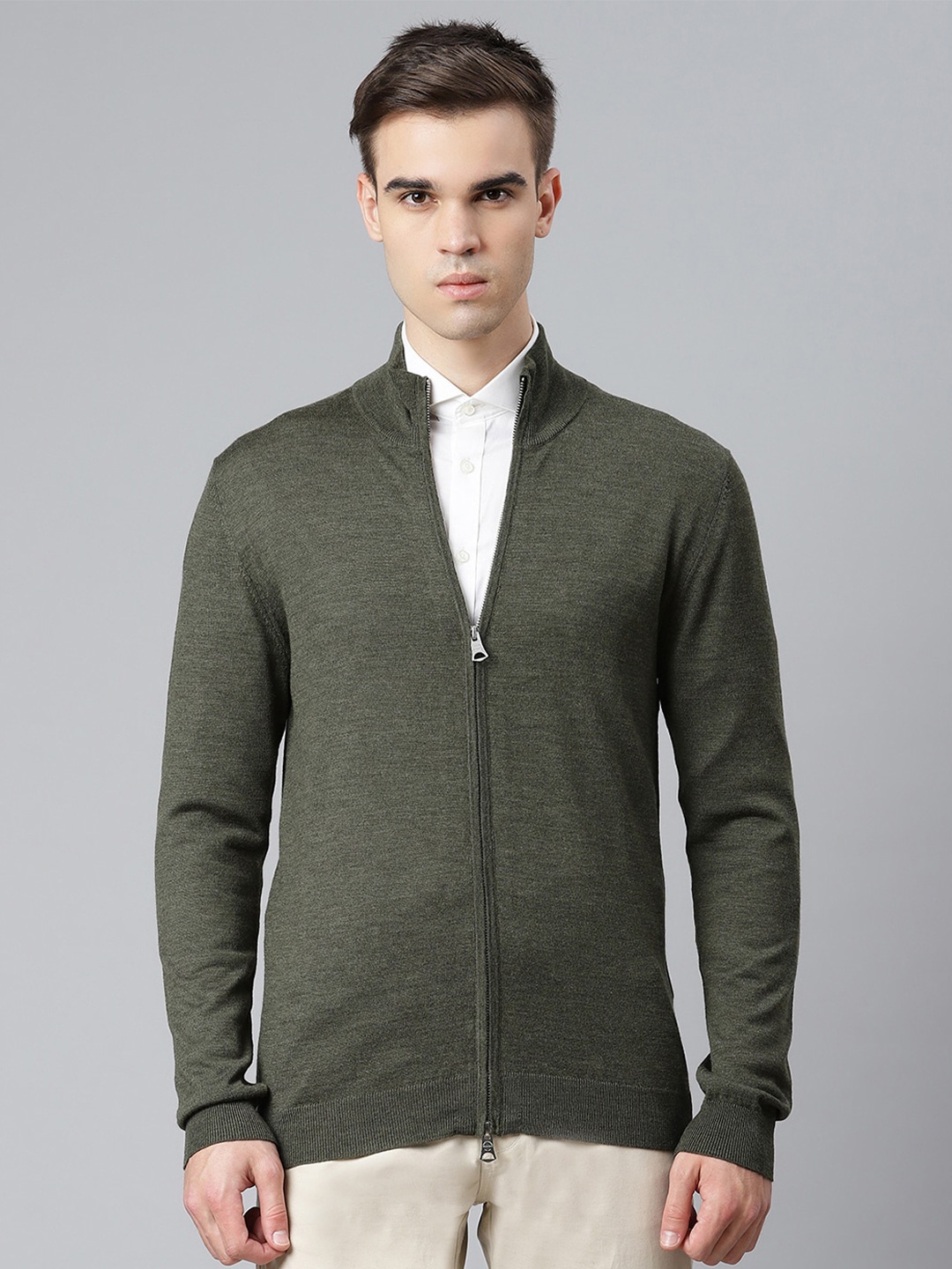 

Matinique Men Olive Green Front-Open Sweater