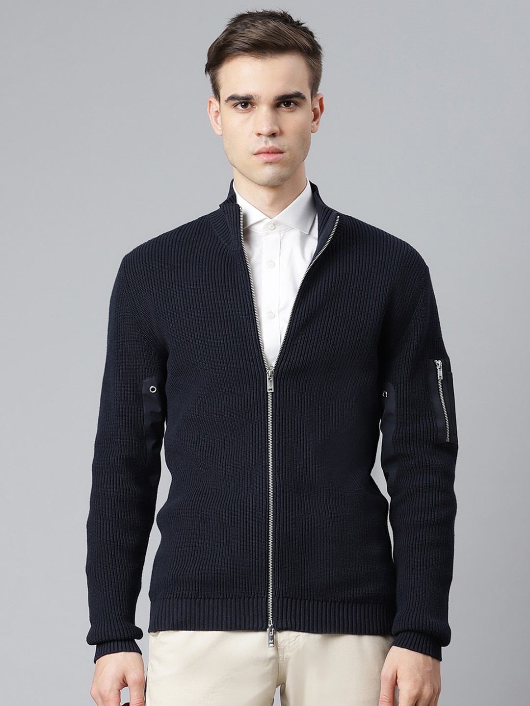 

Matinique Men Navy Blue Front-Open Sweater
