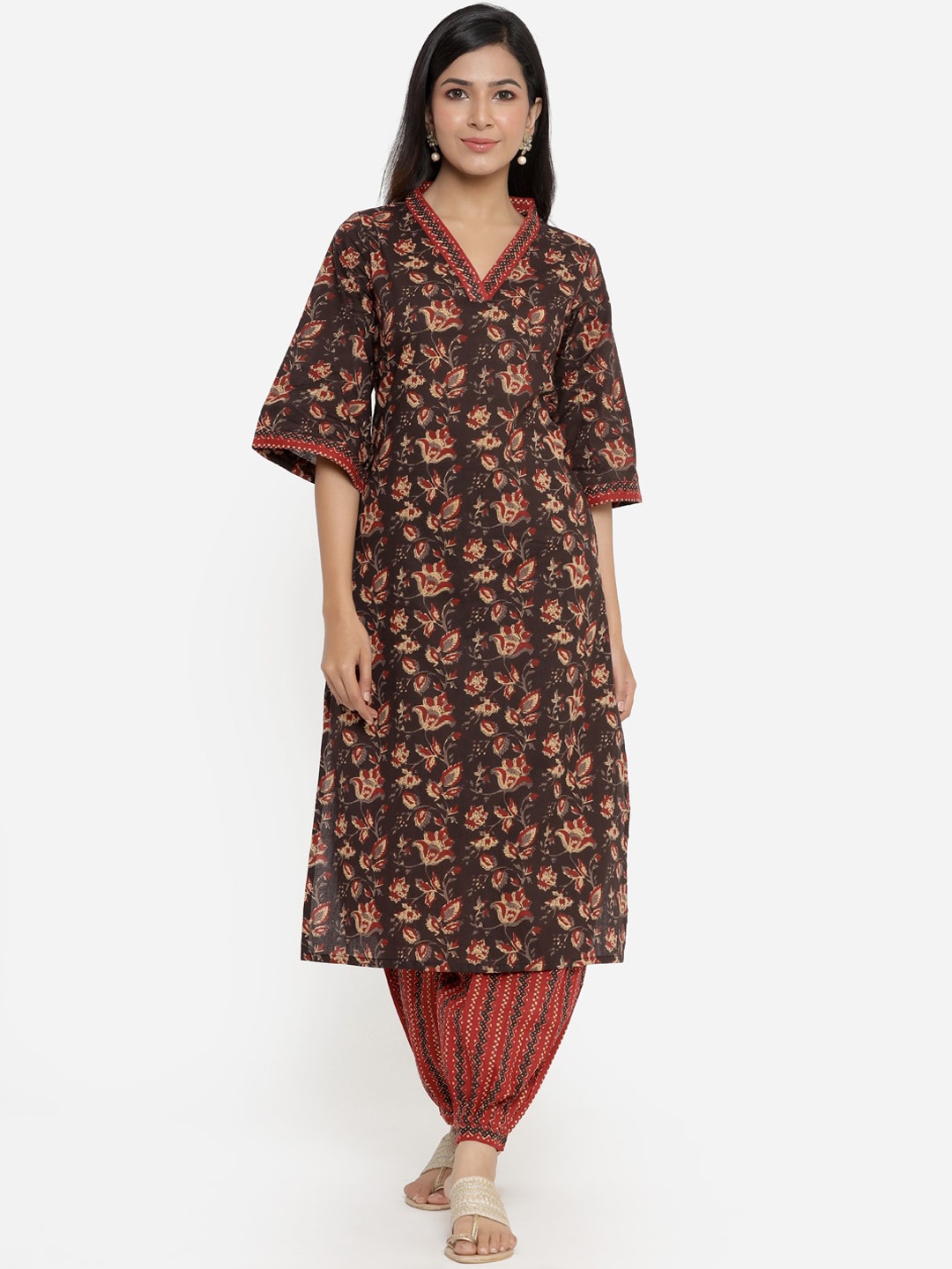 

Aprique FAB Women Brown Ethnic Motifs Printed Regular Pure Cotton Kurta with Salwar