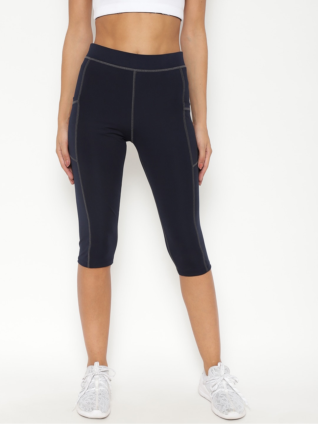 

Chkokko Women Navy Blue Yoga Gym Workout Capris