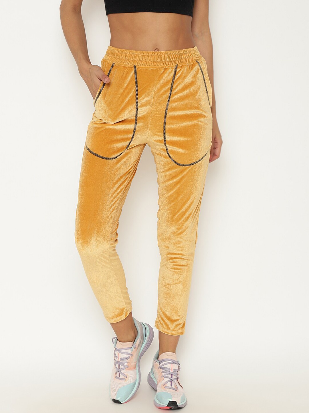 

CHKOKKO Women Mustard Yellow Solid Regular-Fit Track Pants