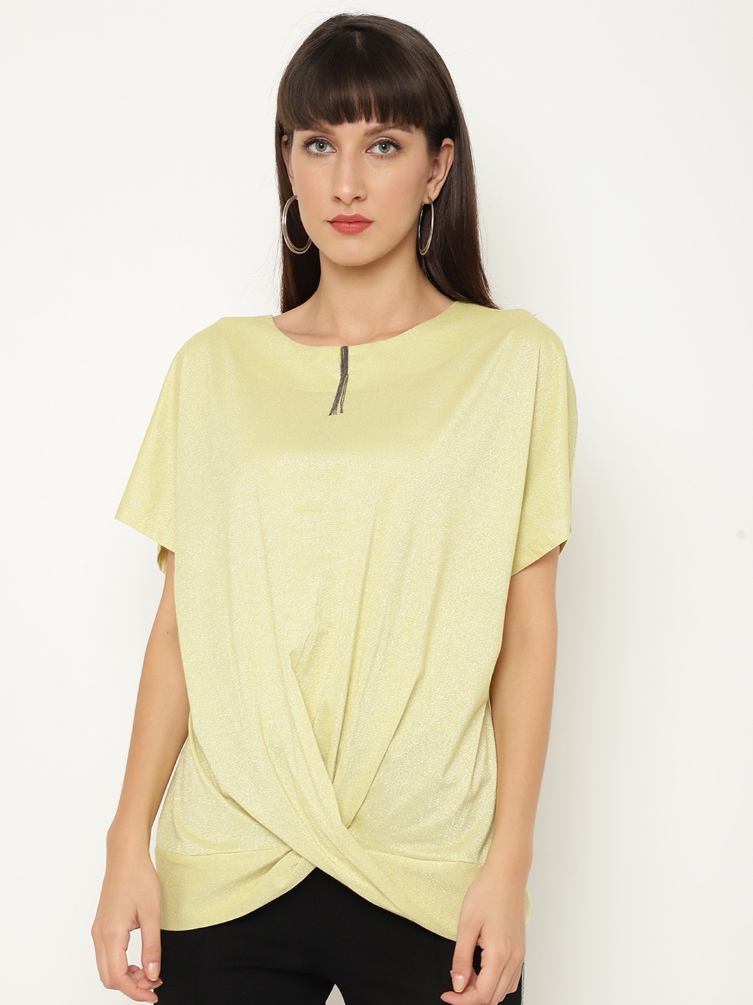 

CHKOKKO Women Lime Green Extended Sleeves Regular Top