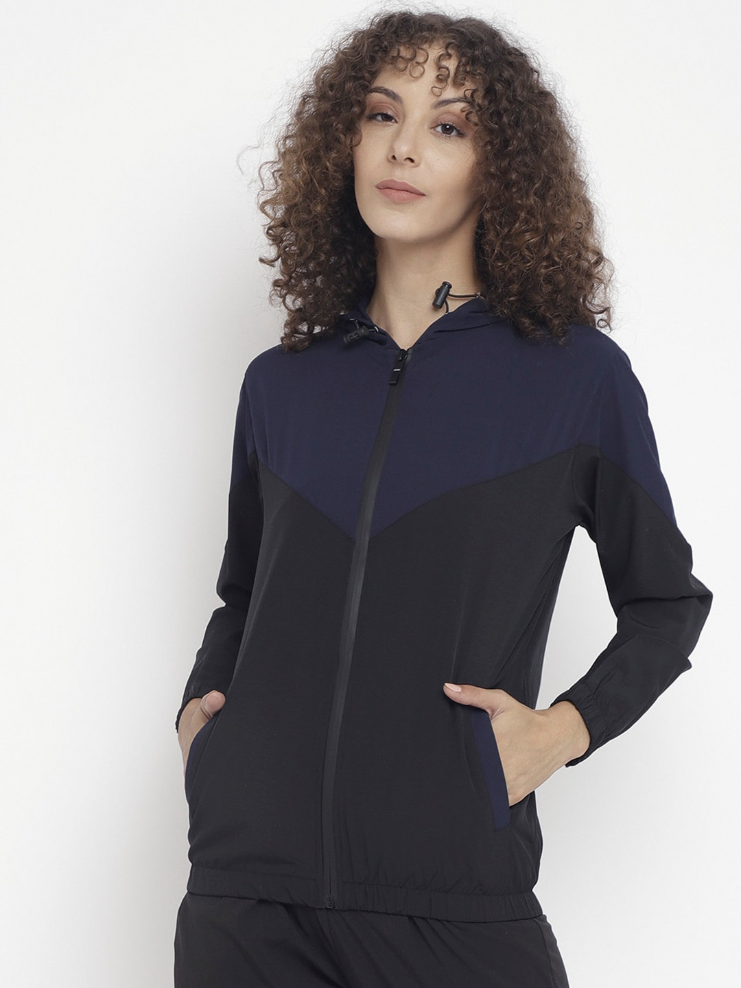 

Chkokko Women Navy Blue Colourblocked Sports Jacket