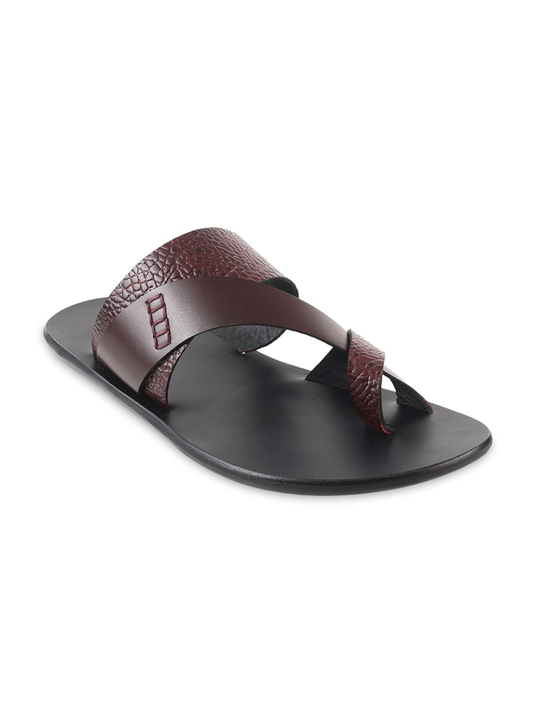 

Mochi Men Maroon & Black Textured Slip On Comfort Sandals