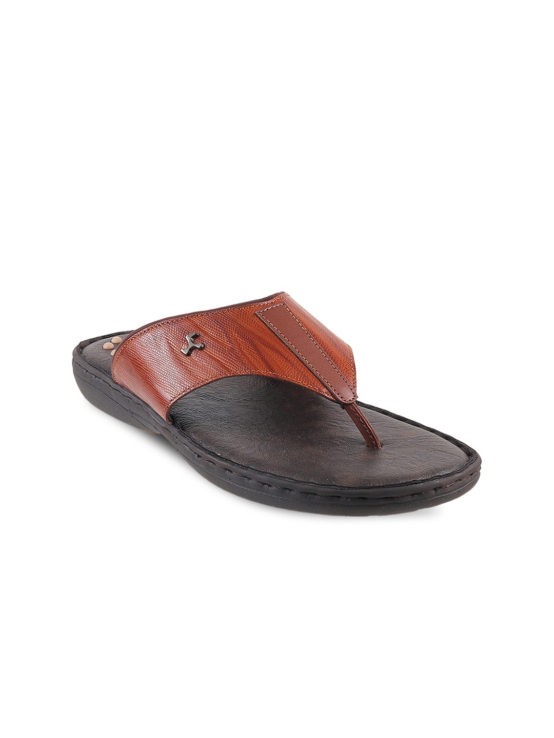 

Mochi Men Brown & Black Textured Comfort Sandals