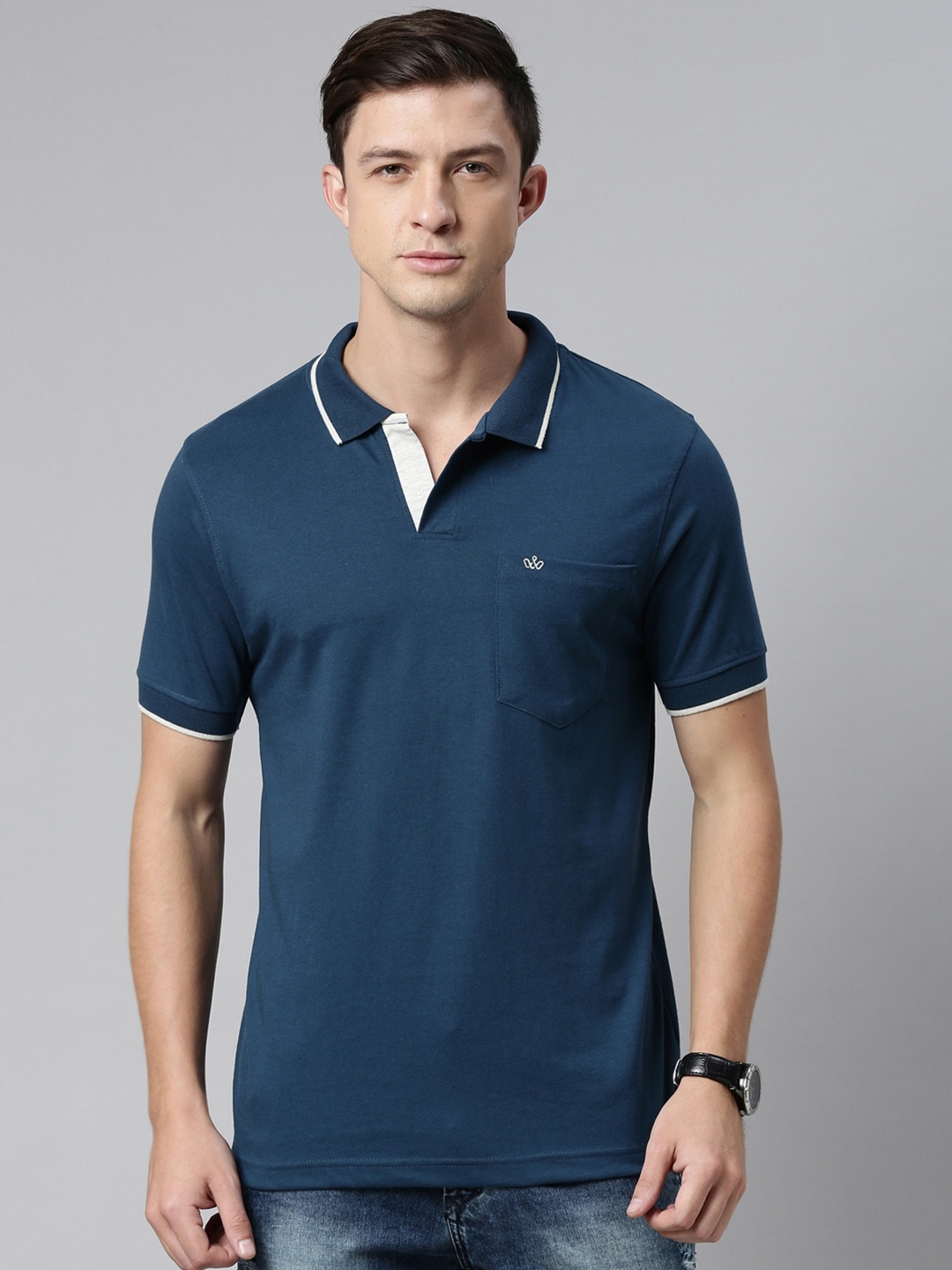 

DIXCY SCOTT Men Navy Blue Polo Collar T-shirt