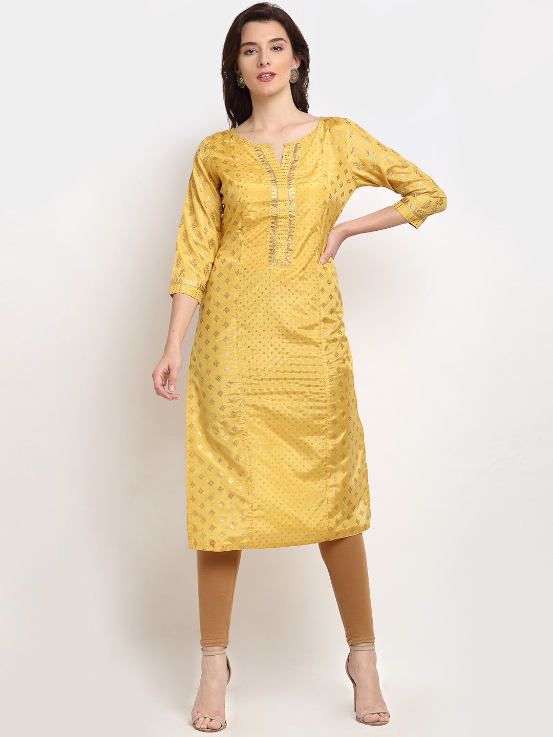 

Lovely Lady Women Beige Ethnic Motifs Printed Keyhole Neck Kurta