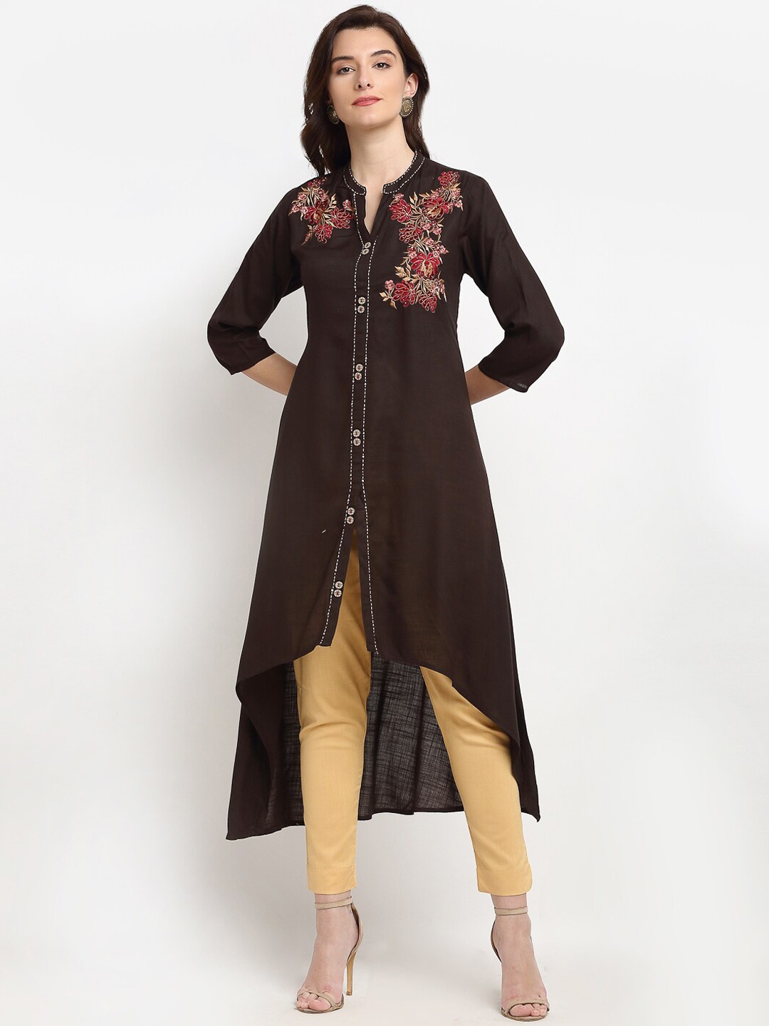 

Lovely Lady Women Brown & Red Floral Embroidered Thread Work Kurta