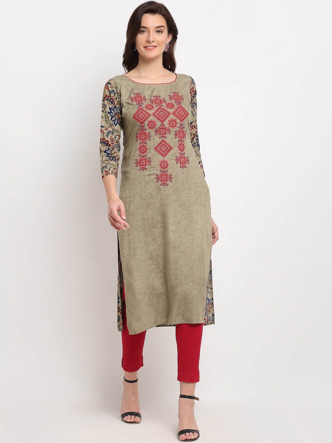 

Lovely Lady Women Grey & Red Printed Kurta