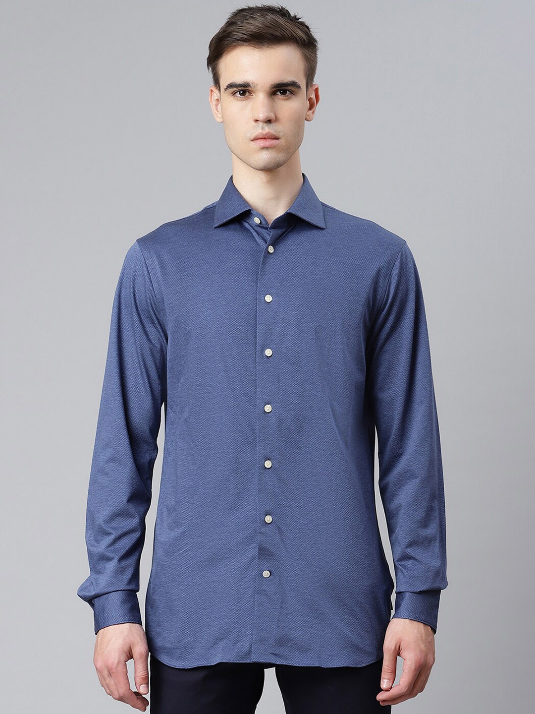 

Matinique Men Blue Opaque Self Design Cotton Formal Shirt