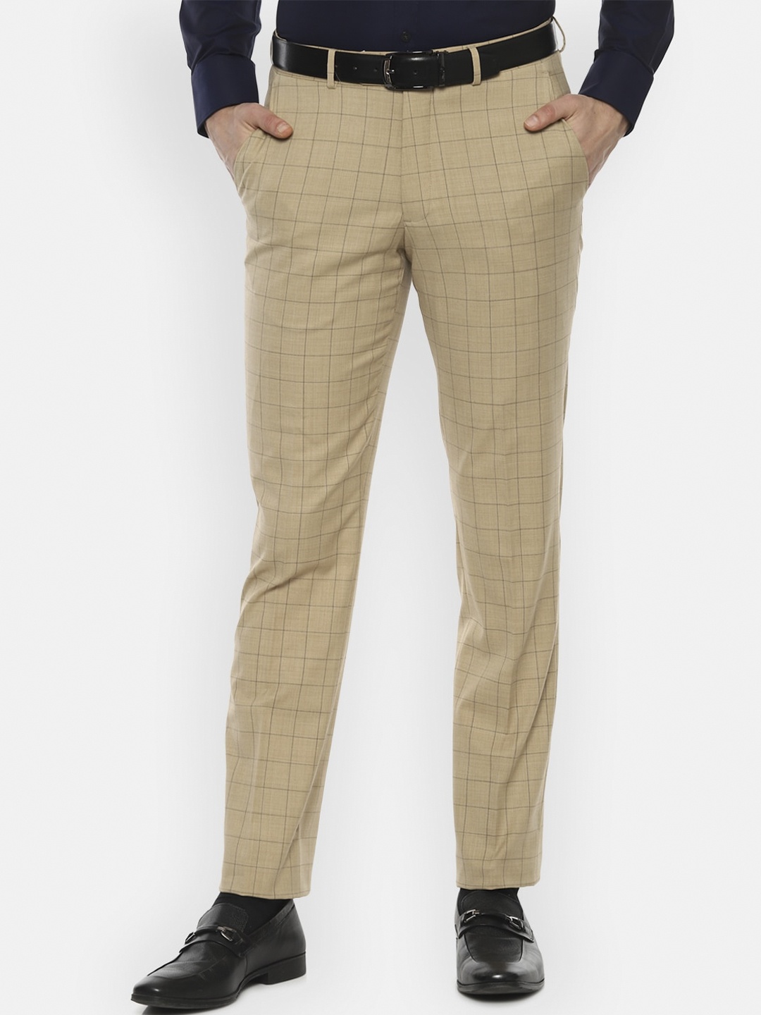 

Luxure by Louis Philippe Men Khaki Checked Slim Fit Formal Trousers