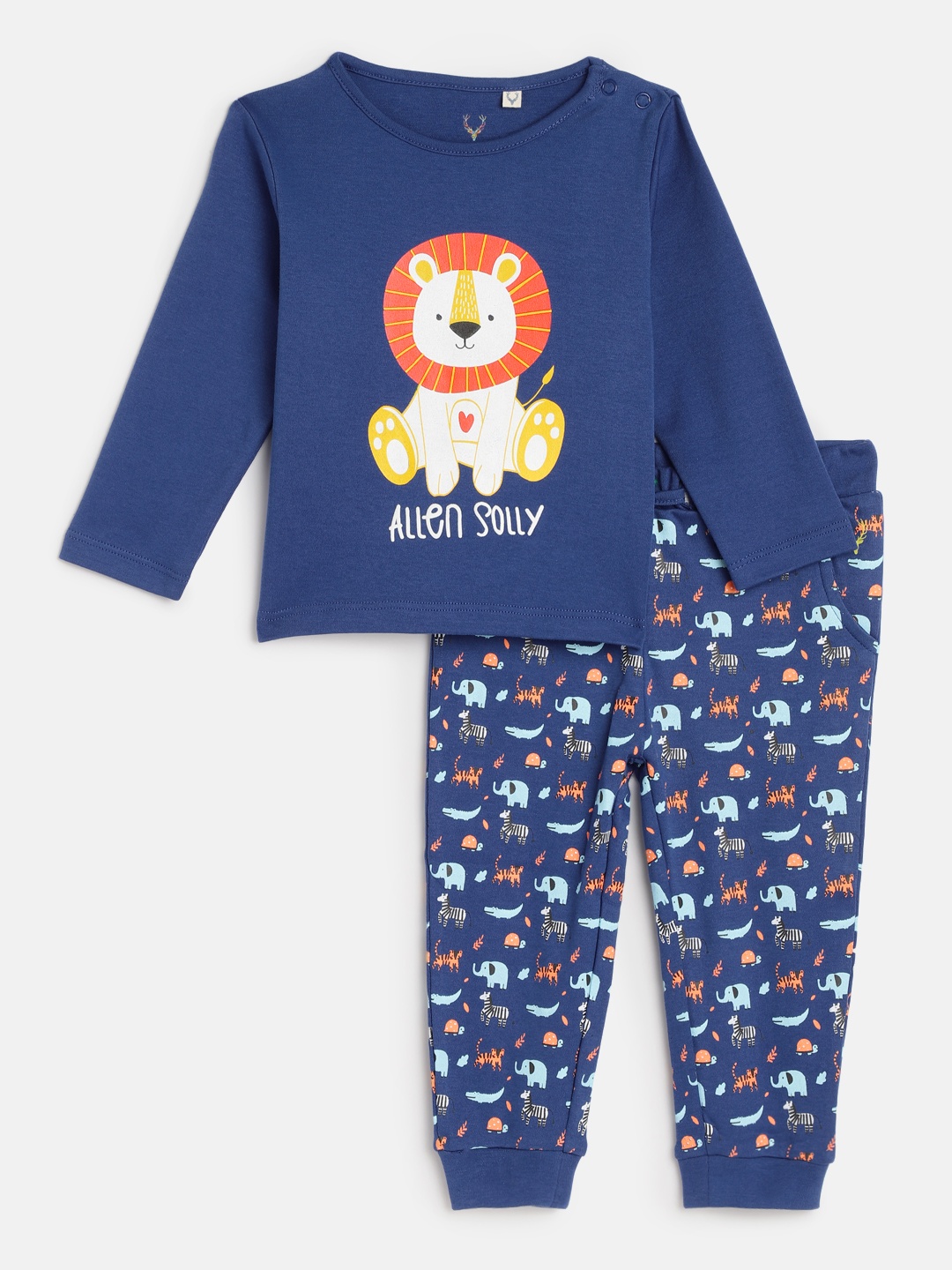 

Allen Solly Junior Girls Blue Printed Pure Cotton T-shirt with Pyjamas