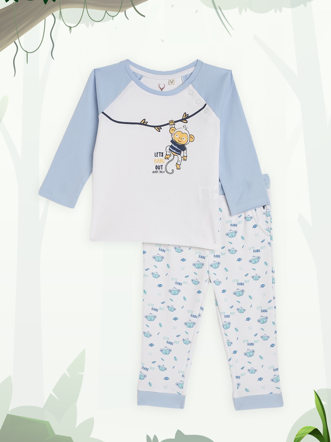 

Allen Solly Junior Girls White & Blue Pure Cotton Printed T-shirt with Pyjamas