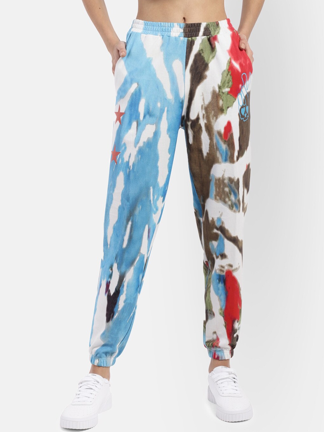 

R26 Women Blue & White Punk Tie Dye Cotton Joggers